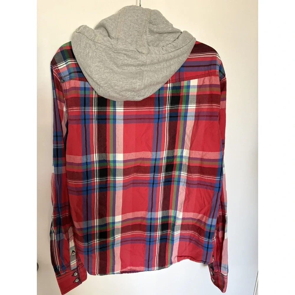 Jack & Jones Boys Detachable Hood Plaid Cotton Shirt Jacket Red Blue Green XL